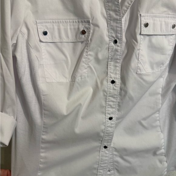 Zac & Rachel White Casual Button Down Roll Sleeve Tab Shirt, Cotton Blend, Sz L - Picture 2 of 9